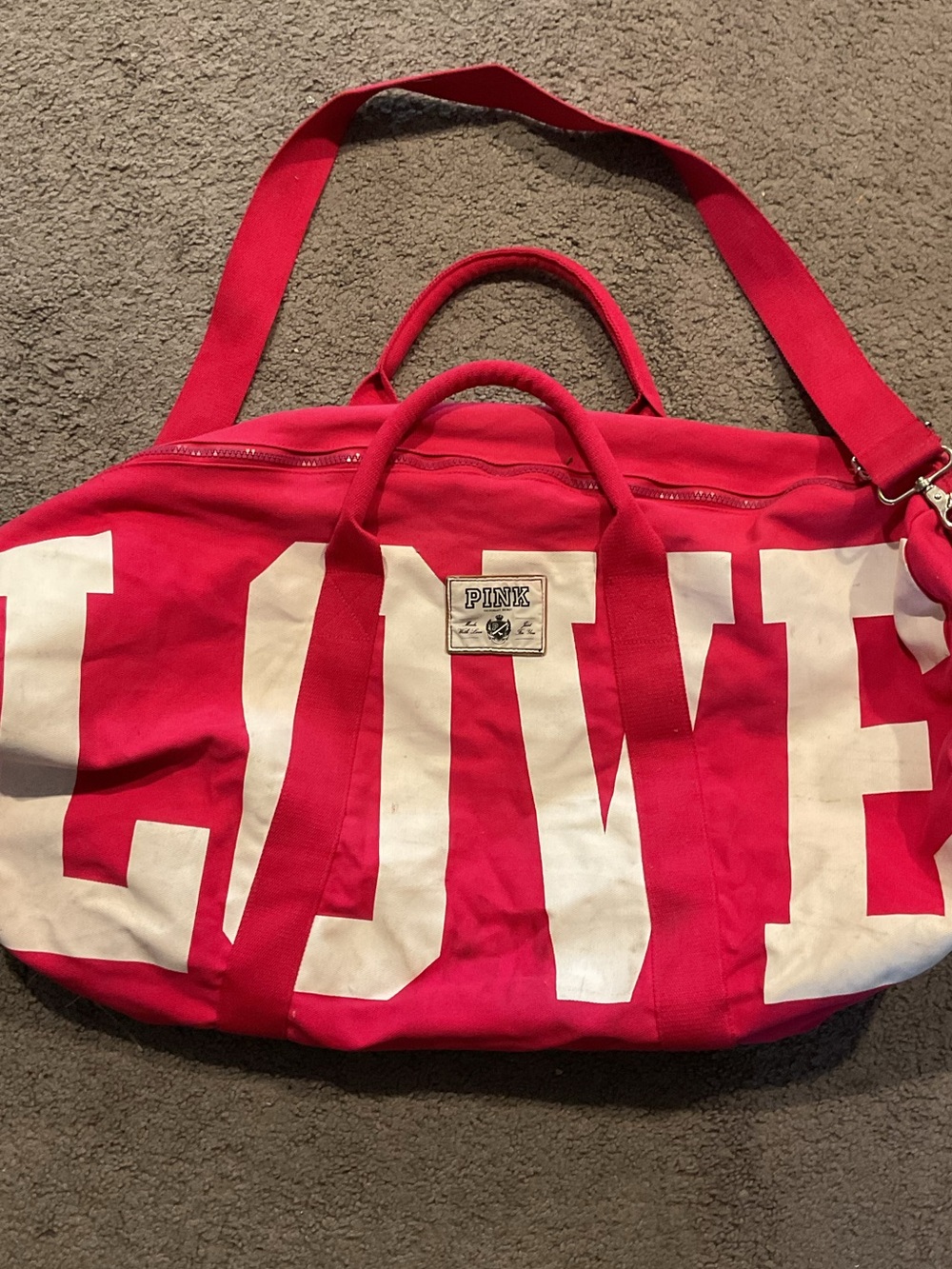 PINK Victoria’s Secret Love Pink Y2K Huge Signature Canvas Duffle Gym Travel Bag